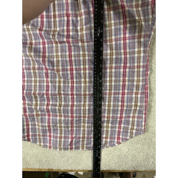 Peter Millar Men’s Long Sleeve Button Down Brown Pink Blue Plaid Shirt Medium - Picture 6 of 7